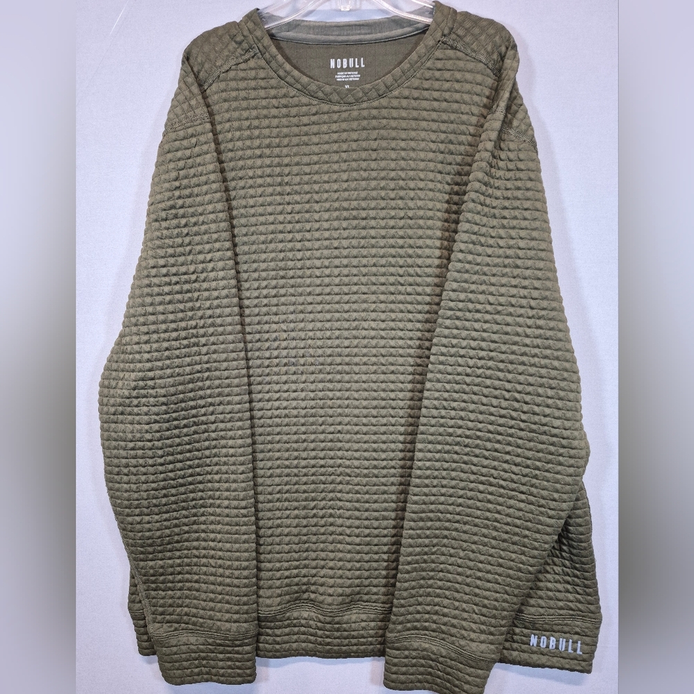NOBULL Men’s XL Olive Waffle Knit Crewneck Sweatshirt Textured Athletic Training